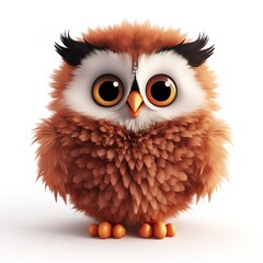 Obraz premium cute fluffy cartoon owl on white background