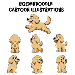 Goldendoodle Dog Cartoon Illustration Set