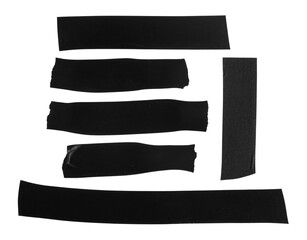 Pieces of black electrical tape isolated on a white background. - obrazy, fototapety, plakaty