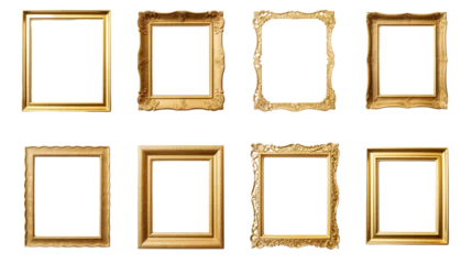 Fotobehang A set of luxurious picture frames featuring elegant gold finishes, for wall art display. © mashimara