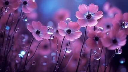 Pinke Blüten mit Wassertropfen.