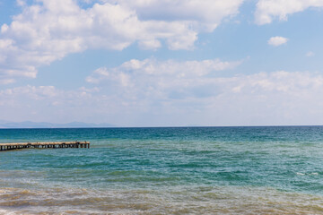 Black Sea beach on the embankment in Alushta, Crimea