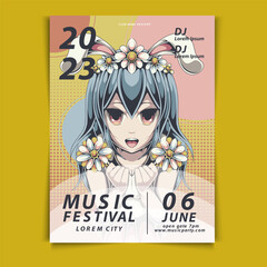 anime hand drawn music festival poster design template