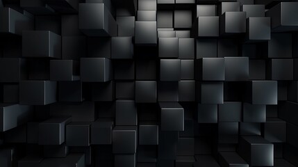 Black 3D squares abstract background texture.