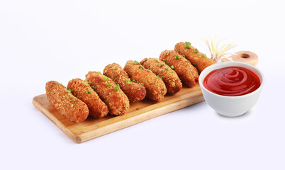 Deep-fried mozzarella Cheese Sticks with Ketchup