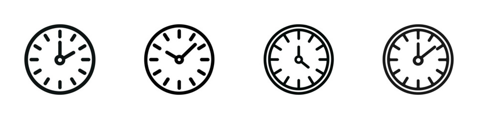 set Round wall clock line icon, isolated. Vector illustration