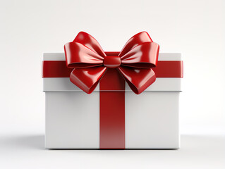 3d rendering of a white gift box with a red ribbon isolated on a white background