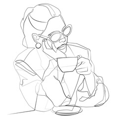 A woman with a coffee mug. Abstract woman with a cup of fragrant coffee.