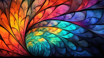 Stained glass window background with colorful whirlpool abstract.	