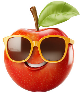 Naklejki A funny red cartoon apple wearing sunglasses isolated on a white background