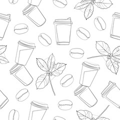 Pattern. Continuous drawing of the coffee cup line.