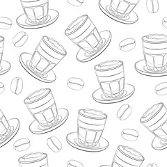 Pattern. Continuous drawing of the coffee cup line.