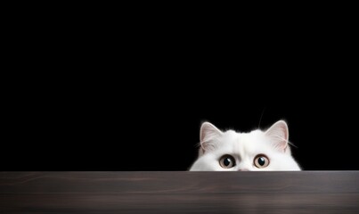 beautiful funny white British cat on black background