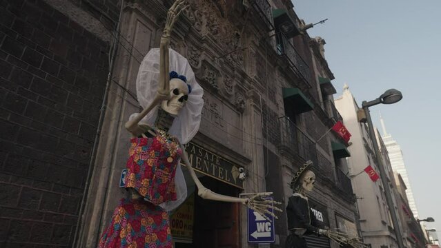 Morning Sunrise at Madero Pedestrian Street Centro Historico in Ciudad de Mexico City before Day of The Dead Parade