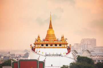 Golden Mountain or Wat Saket Ratcha Wora Maha Wihan, in Bangkok one of the tourist attraction and Landmarks of Thailand