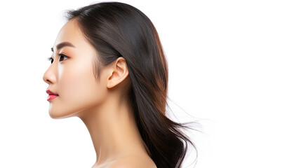Fototapeta premium side of beautiful asian woman on white background