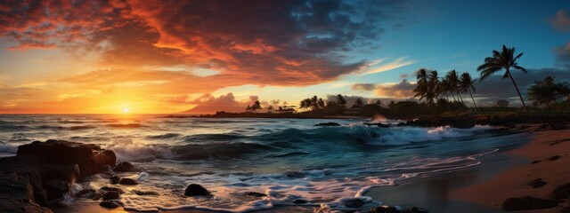 Fototapeta na wymiar gorgeous tropical sunset in beach with palm tree