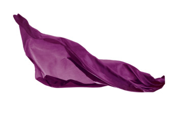 purple flowing fabric, violet silk scarf, flying textile, chiffon material, plum cloth wave, isolated on white, png cutout, airy drapery, elegant fashion sash, satin