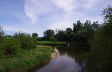 Fototapeta na wymiar Beautiful landscape of the Bzura River from the bridge in Mistrzewice.