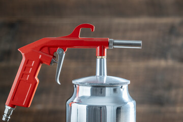 Sandblasting tool for air compressor. Worker tool, closeup