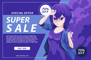 anime super sale banner design template