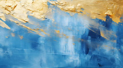 Naklejka premium Abstract artwork with bold blue and gold acrylic strokes, creating a dynamic and luxurious texture suitable for backgrounds, wallpapers, or artistic expressions in design projects.
