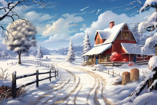 Winter Farm Scenes - Generative AI