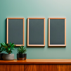 three empty picture frames on the wall. modern interior