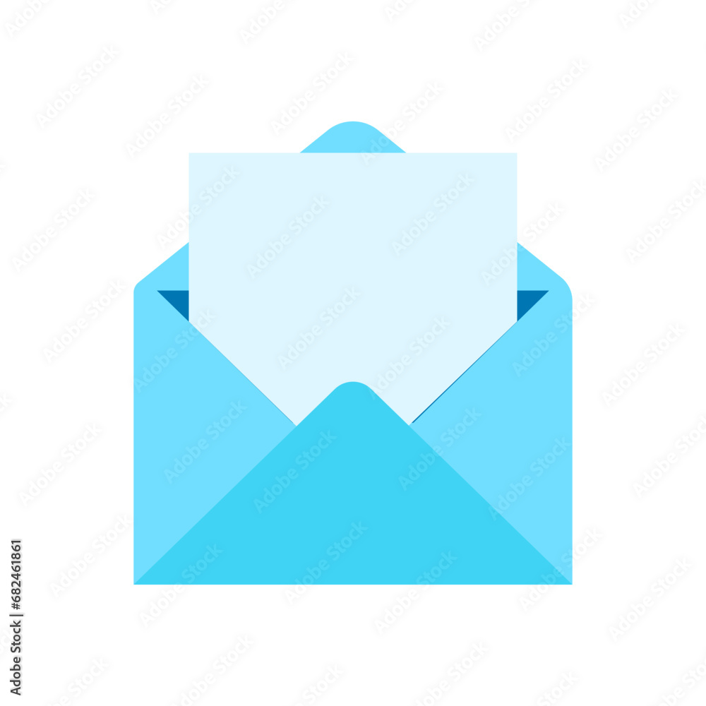 Poster envelope with sheet icon. flat, blue, message inside the envelope. vector icon