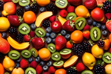 Fototapeta na wymiar Generate a realistic AI image showcasing a beautifully arranged fruit platter with a variety of seasonal fruits 