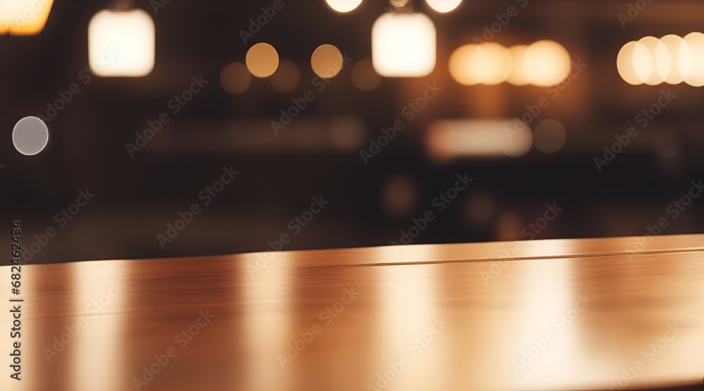 Wall mural empty wooden table and blurred background