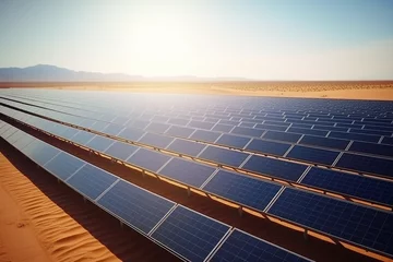 Zelfklevend Fotobehang Solar electric panels in the desert. © serperm73