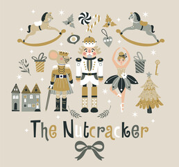 Christmas Nutcrackers Vector Illustration on Light Background. Postcard. New Year illustration. - 682463030