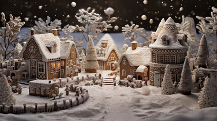 Gingerbread Christmas Village Scene