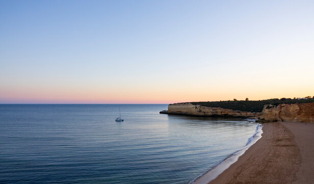 Beautiful sunset on the New Beach (Praia Nova) in Porches, Algarve, Portugal