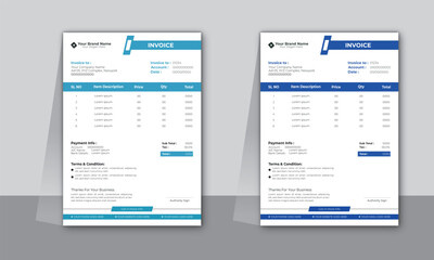 Business invoice form template. Invoicing quotes, design templates.
