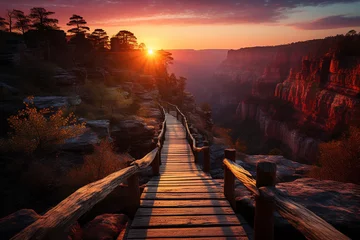 Fotobehang vibrant magical moment of sunrise over gorge, with first light illuminating deep chasm, awakening of nature, and promise of new day in this extraordinary landscape © Caming