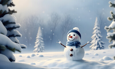 Obraz premium Winter scenery with cute snowmen standing. Generative AI