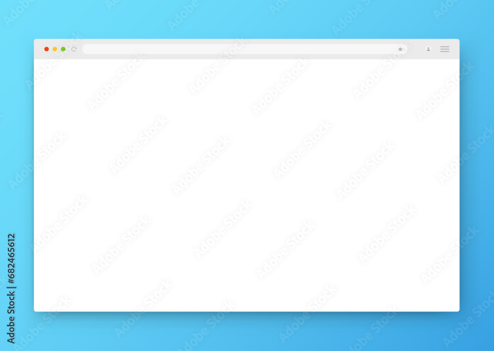 Poster an empty browser window in white on a blue background. website layout with search bar, toolbar and b