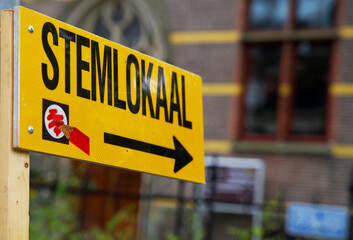 Sign referring to the polling station for municipal elections in the Netherlands. Voting office.