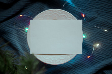 Christmas Ecological Mockup Card With Garland Lights