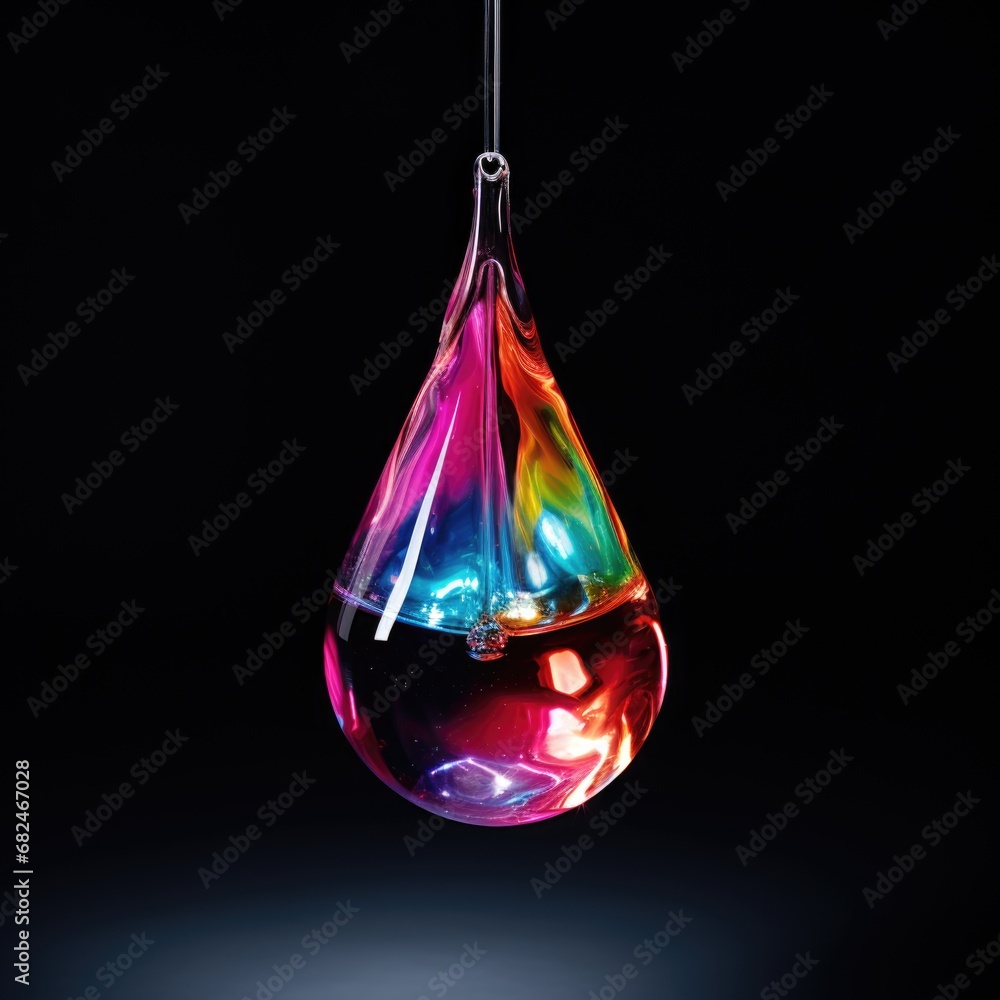 Poster a colorful liquid drop hanging from a string