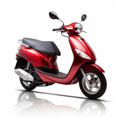 Photograph of a red scooter, white background, for social media creatives