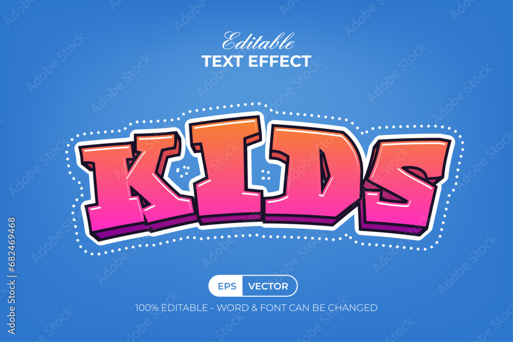 Poster kids text effect dot border style. editable text effect.