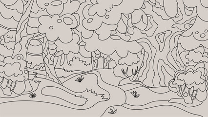 Forest line art design for coloring book 