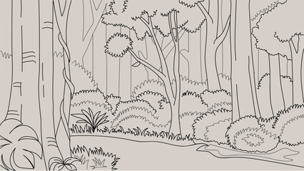 Forest line art design for coloring book 