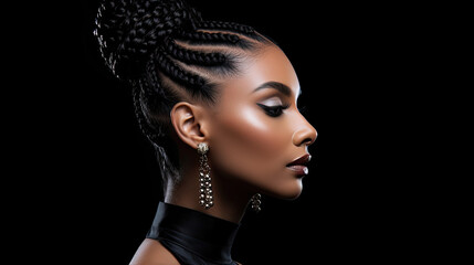 Beautiful black african american woman on black background - Powered by Adobe