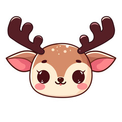 cute reindeer head with horn cartoon character vector illustration. flat design.