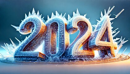 Three-dimensional inscription 2024 carved in ice.