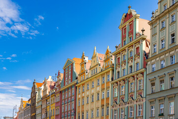 Colorful old houses at Market square in Wroclaw historical capital of Silesia in Poland